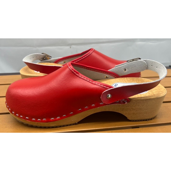 New Red ORTHOPEDIK Natural Leather Swedish Wood Clogs Mules 39 EU 8.5 US - Picture 7 of 9